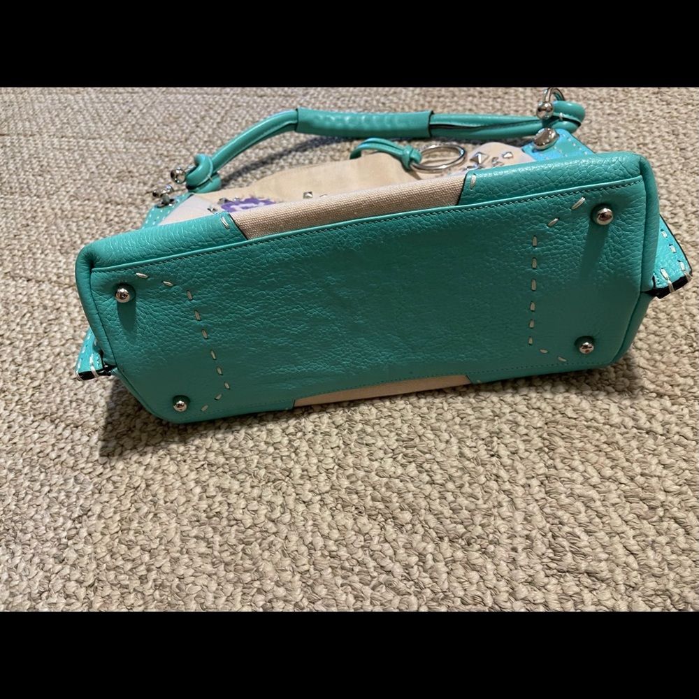 BCBGMAXAZRIA Embroidered flower & studs leather Canvas Purse - Picture 4 of 10